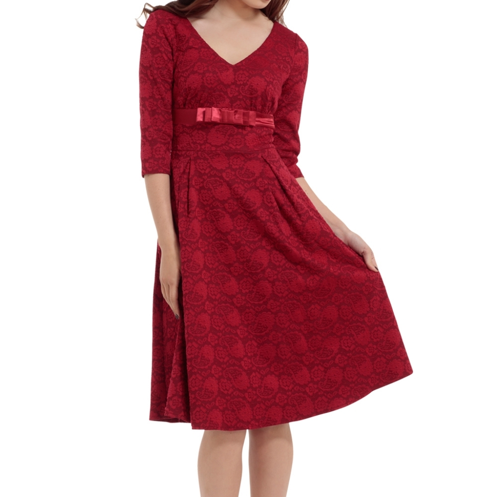 VOODOO VIXEN Red Jane Jacquard 50s Style Swing Dress Size S